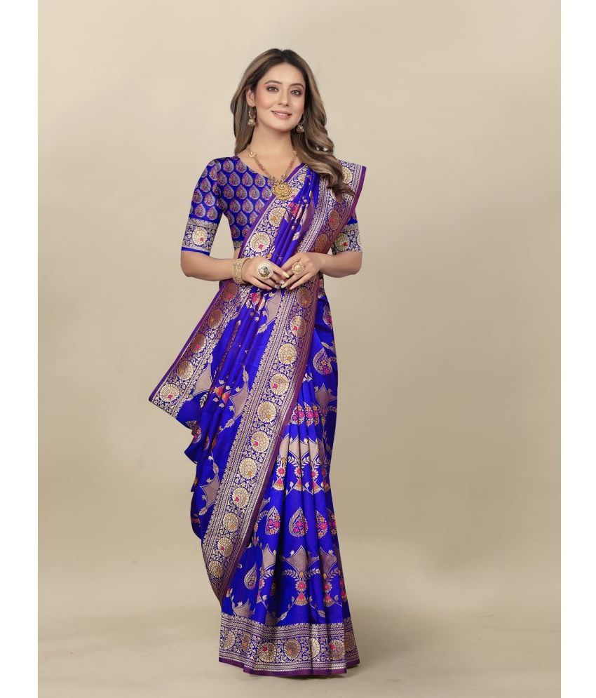     			Gazal Fashions - Blue Banarasi Silk Saree With Blouse Piece ( Pack of 1 )