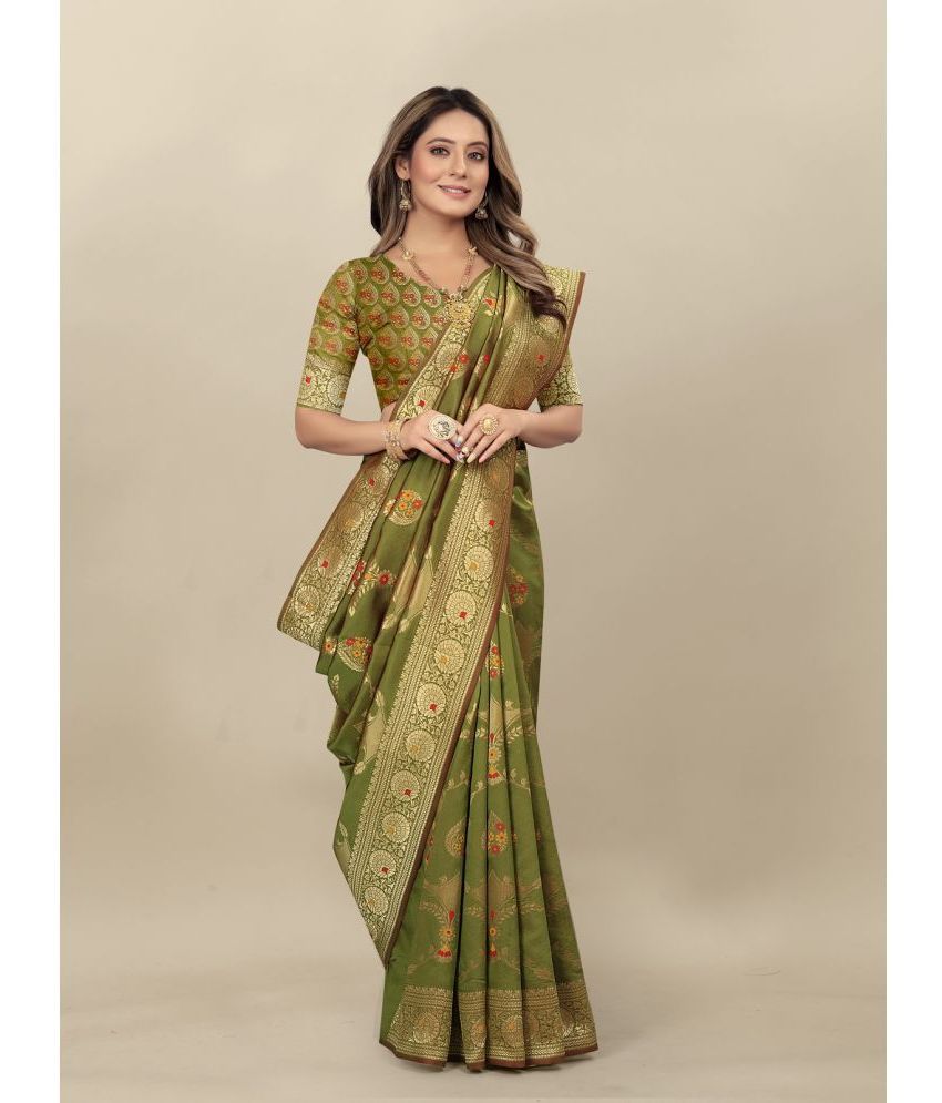     			Gazal Fashions - Light Green Banarasi Silk Saree With Blouse Piece ( Pack of 1 )