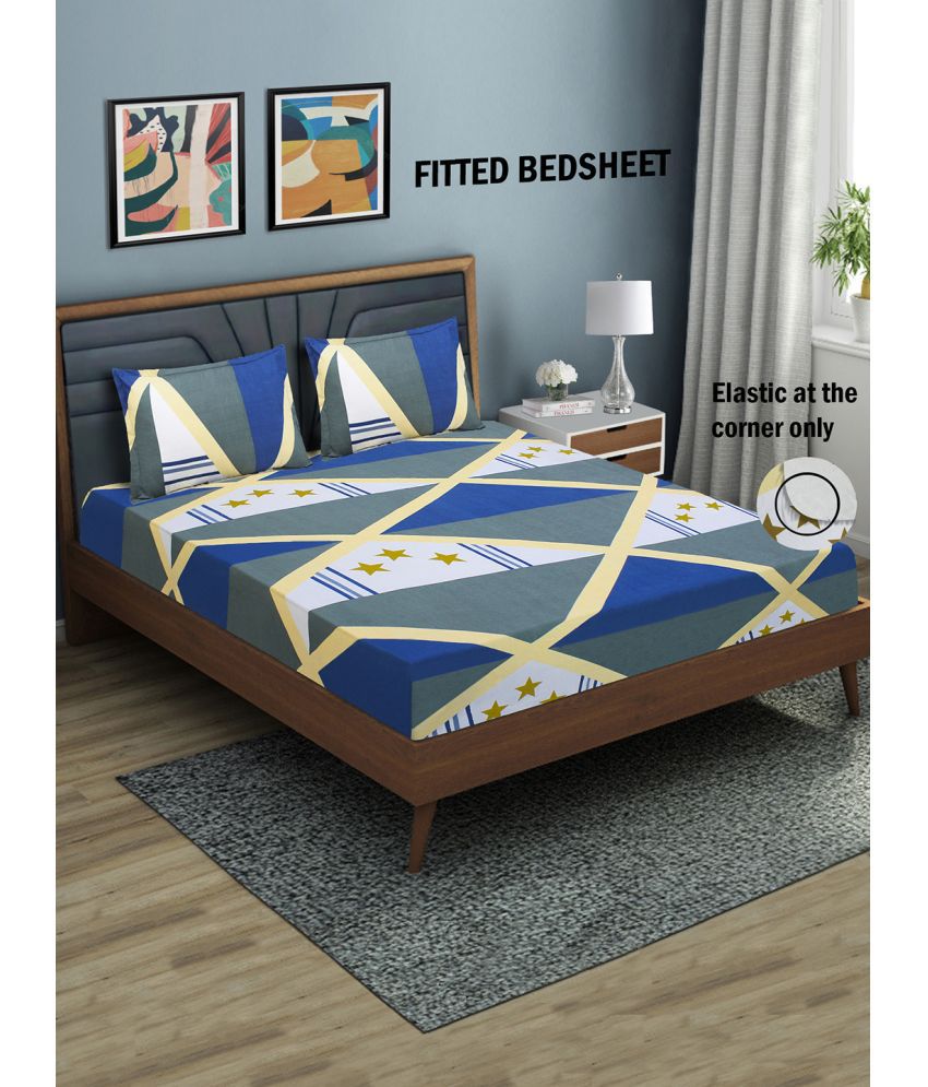     			Home Candy Microfibre Abstract 1 Bedsheet with 2 Pillow Covers - Blue