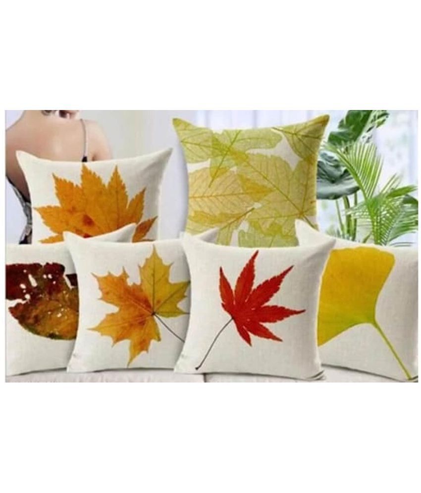     			Koli collections Set of 5 Jute Nature Square Cushion Cover (40X40)cm - Cream