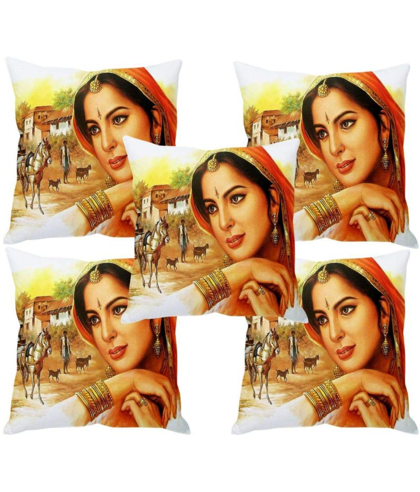     			Koli collections Set of 5 Jute People Square Cushion Cover (40X40)cm - Beige