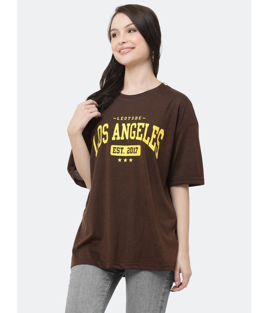     			Leotude - Brown Cotton Blend Oversized Women's T-Shirt ( Pack of 1 )