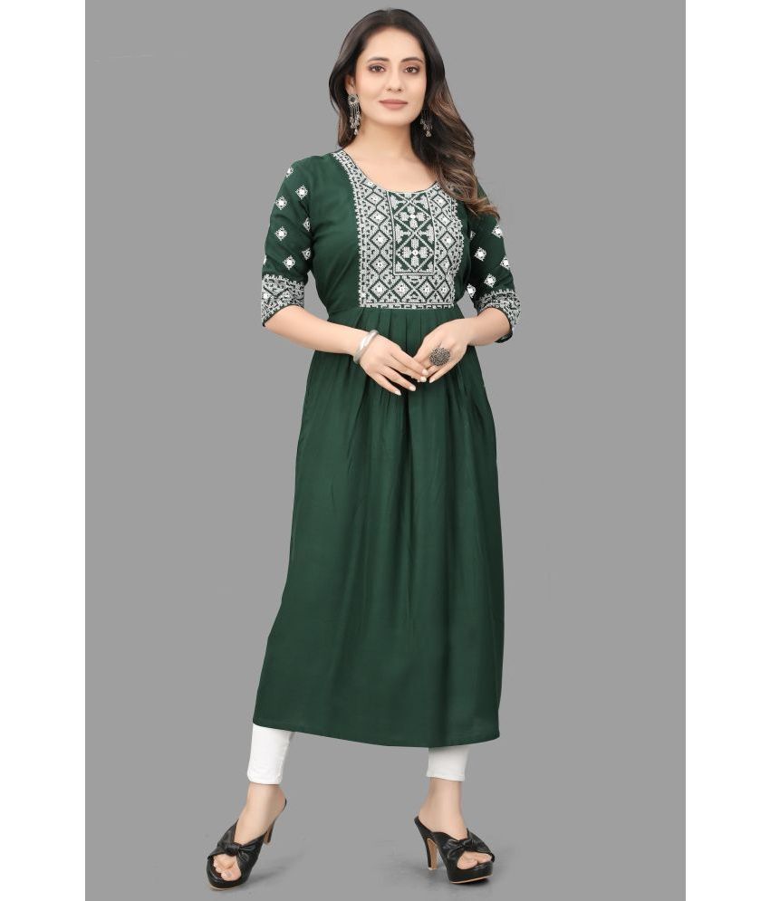     			QPEEZ - Green Rayon Women's Flared Kurti ( Pack of 1 )