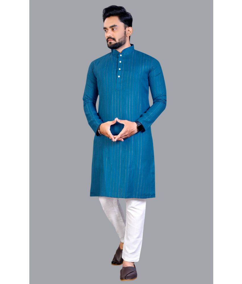     			YUG ART - Blue Cotton Blend Regular Fit Men's Kurta Pyjama Set ( Pack of 1 )