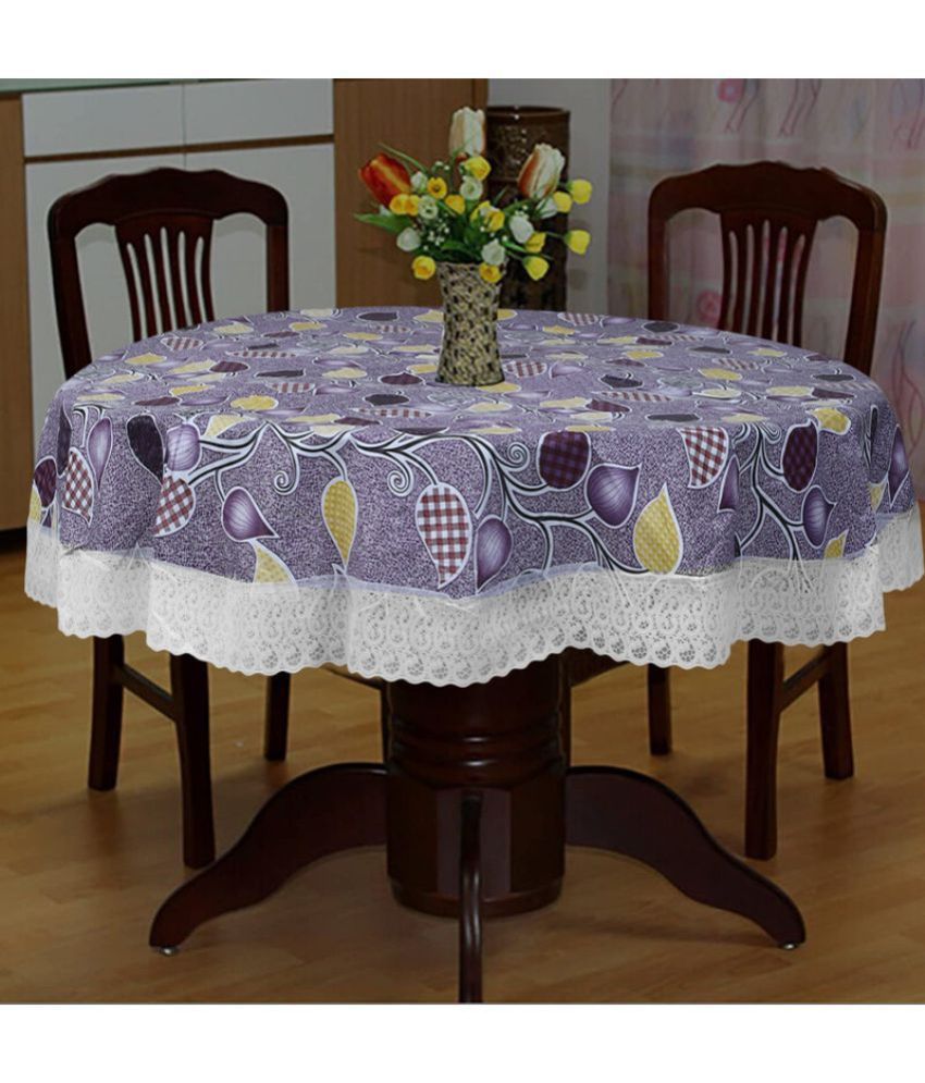     			HOMETALES Printed PVC 4 Seater Round Table Cover ( 152 x 152 ) cm Pack of 1 Purple