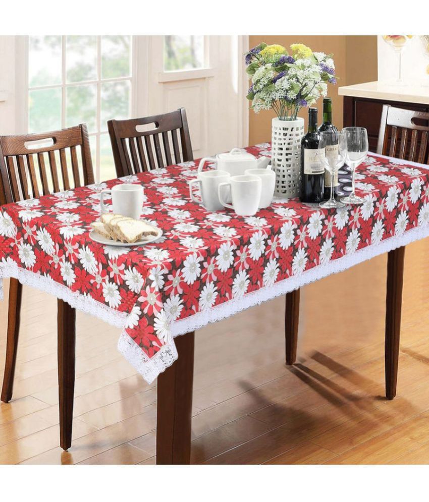     			HOMETALES Printed PVC 6 Seater Rectangle Table Cover ( 204 x 152 ) cm Pack of 1 Red