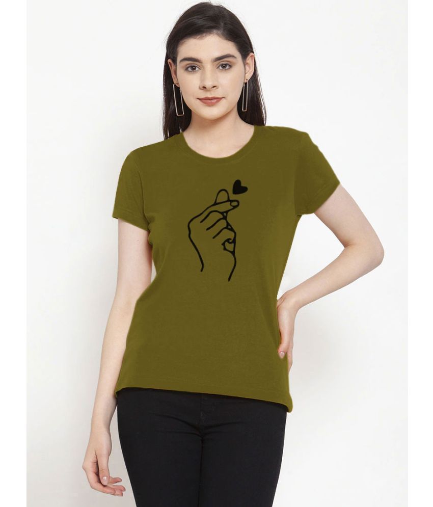     			Heathex - Olive Cotton Blend Regular Fit Women's T-Shirt ( Pack of 1 )