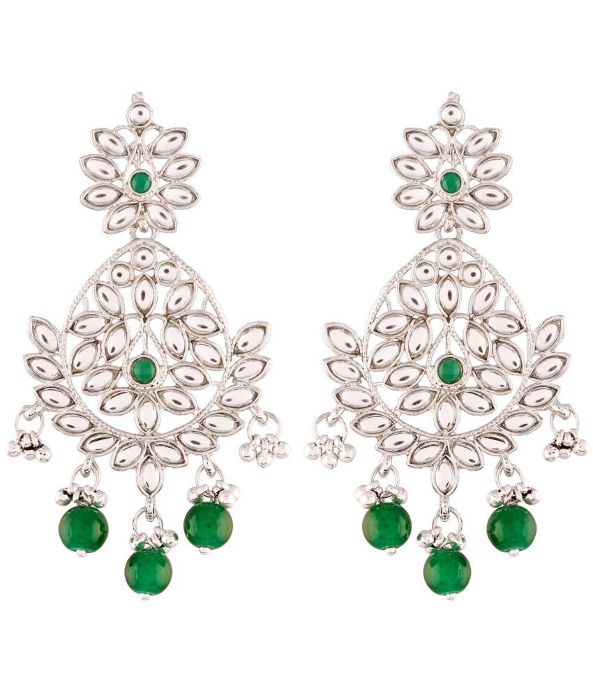    			I Jewels - Green Chandelier Earrings ( Pack of 1 )