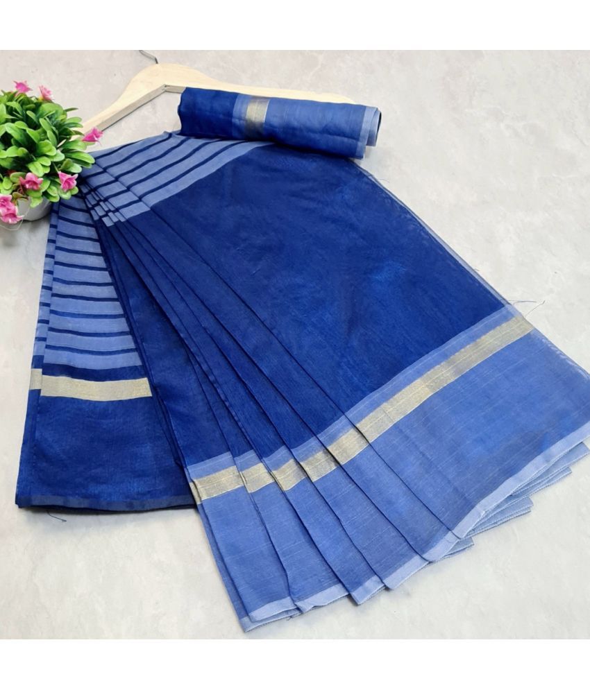     			JULEE - Blue Cotton Saree With Blouse Piece ( Pack of 1 )