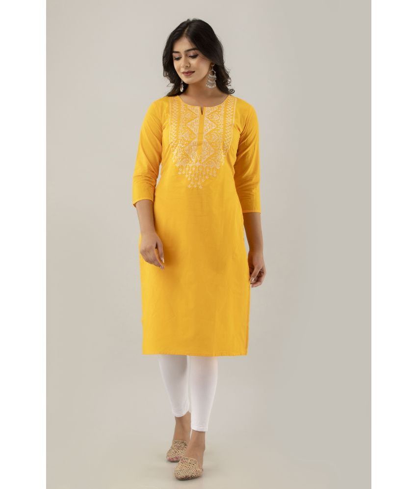     			KSHARAA - Yellow Cotton Women's Straight Kurti ( Pack of 1 )