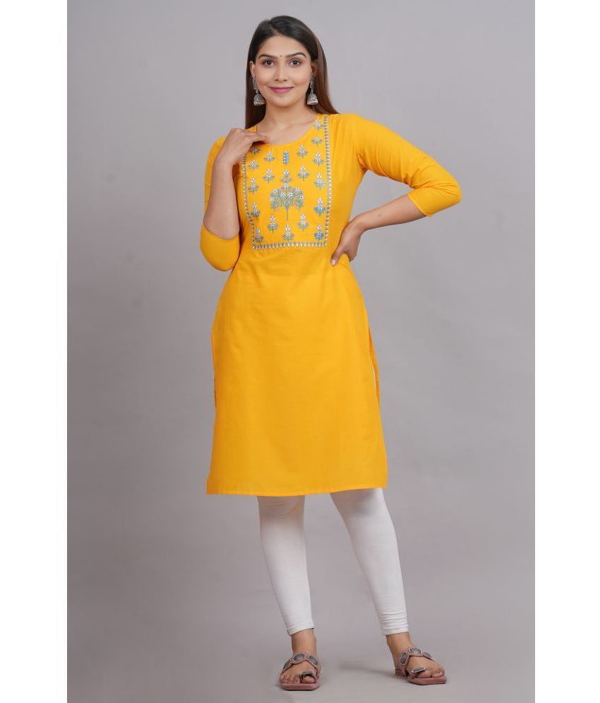     			KSHARAA - Yellow Cotton Women's Straight Kurti ( Pack of 1 )