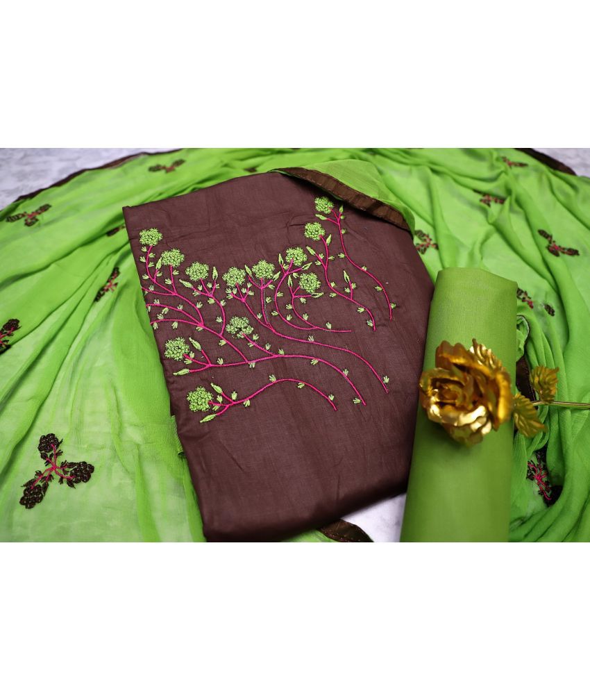     			Royal Palm - Unstitched Brown Cotton Dress Material ( Pack of 1 )