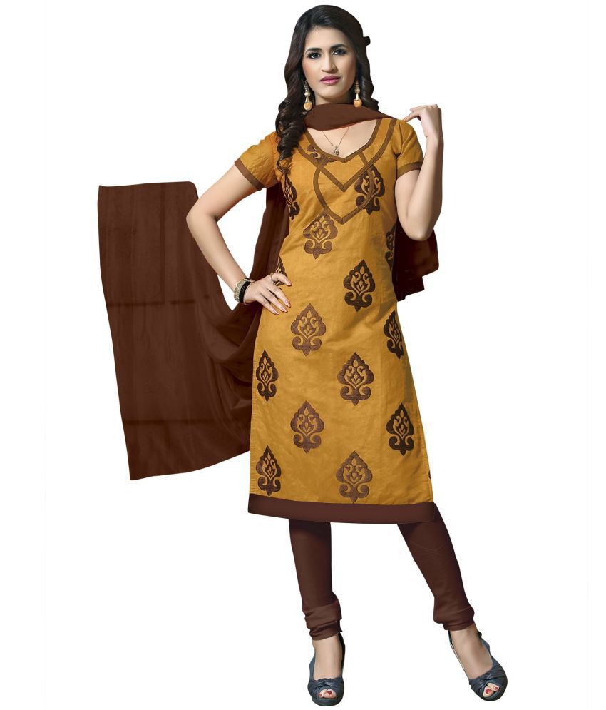     			Royal Palm - Unstitched Mustard Cotton Dress Material ( Pack of 1 )