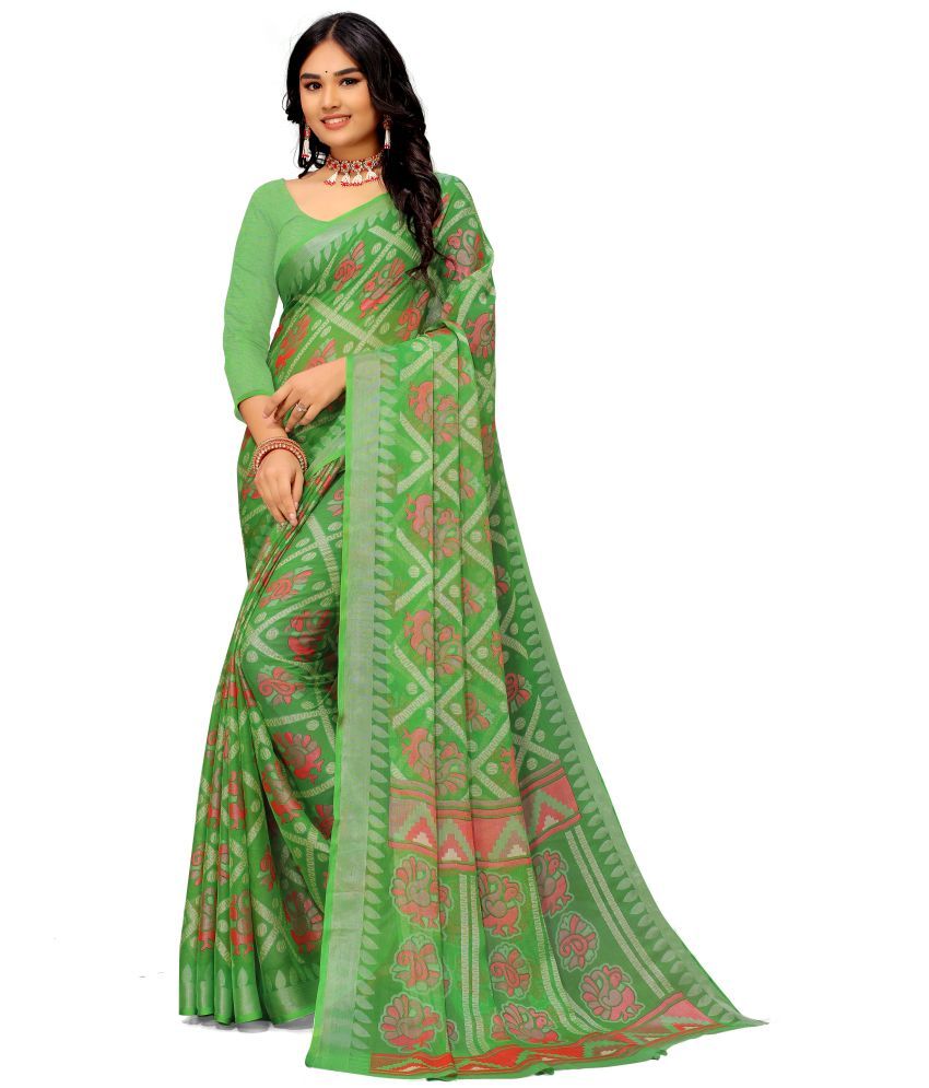     			Sitanjali Lifestyle - Green Brasso Saree With Blouse Piece ( Pack of 1 )