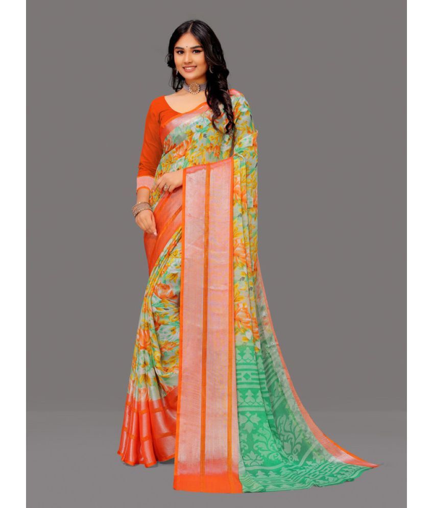     			Sitanjali Lifestyle - Orange Chiffon Saree With Blouse Piece ( Pack of 1 )