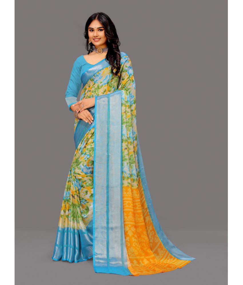     			Sitanjali Lifestyle - SkyBlue Chiffon Saree With Blouse Piece ( Pack of 1 )
