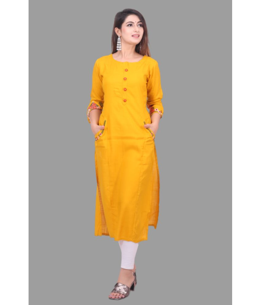     			ADRIMA - Yellow Rayon Women's A-line Kurti ( Pack of 1 )