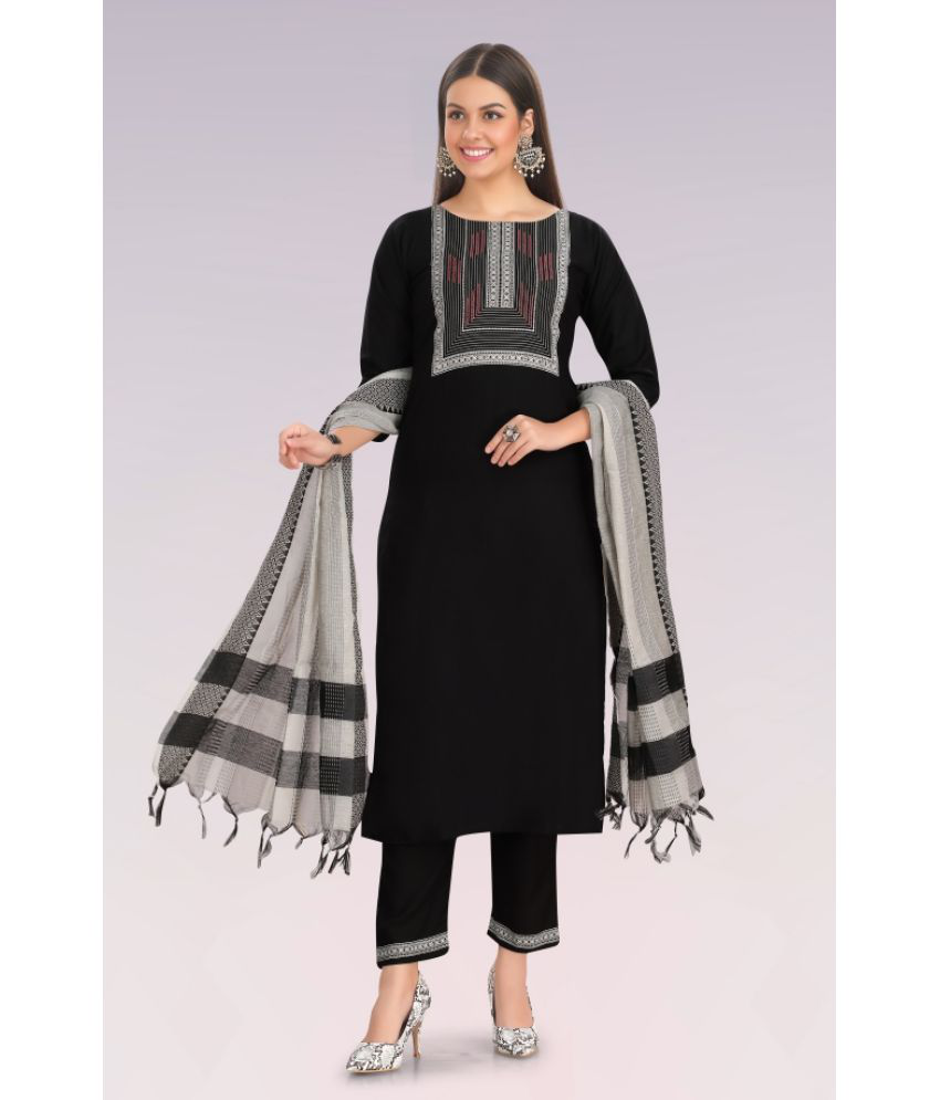     			I2Q - Black Straight Rayon Women's Stitched Salwar Suit ( Pack of 1 )