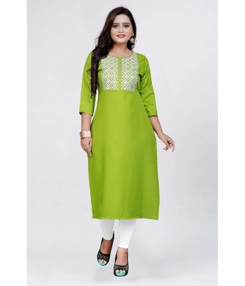     			Jiya Enterprise - Green Cotton Blend Women's Straight Kurti ( Pack of 1 )