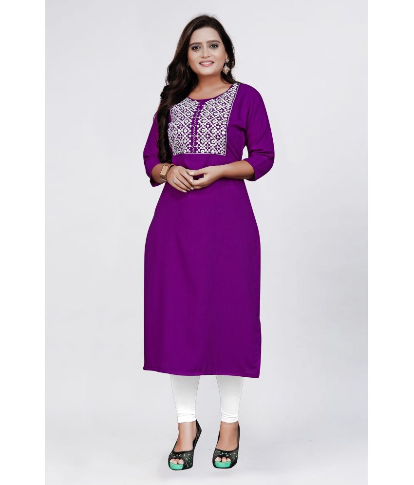     			Jiya Enterprise - Purple Cotton Blend Women's Straight Kurti ( Pack of 1 )