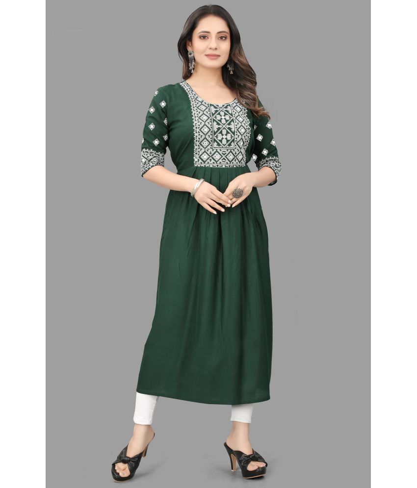     			QPEEZ - Green Rayon Women's Flared Kurti ( Pack of 1 )