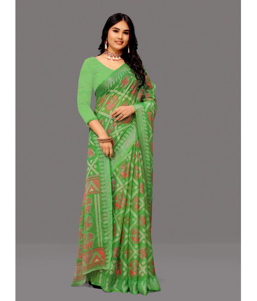     			Sanjana Silk - Green Brasso Saree With Blouse Piece ( Pack of 1 )