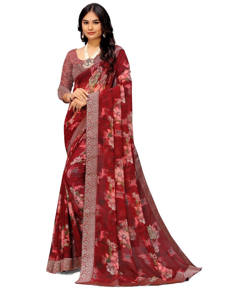     			Sanjana Silk - Red Georgette Saree With Blouse Piece ( Pack of 1 )