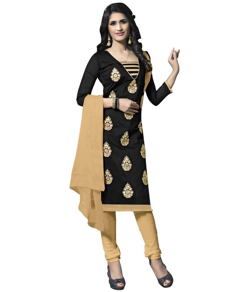     			Aika - Unstitched Black Chanderi Dress Material ( Pack of 1 )