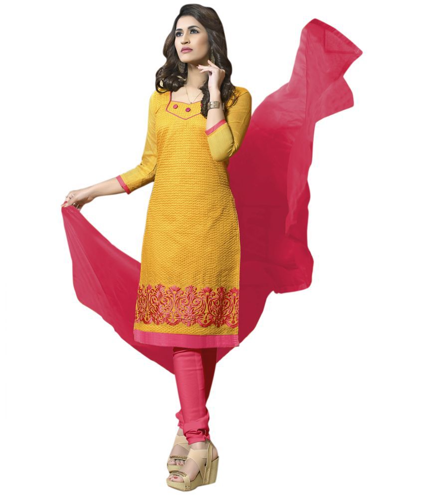     			Apnisha - Unstitched Yellow Chanderi Dress Material ( Pack of 1 )