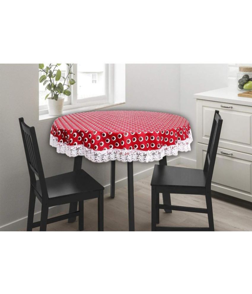     			HOMETALES Printed PVC 4 Seater Round Table Cover ( 152 x 152 ) cm Pack of 1 Red