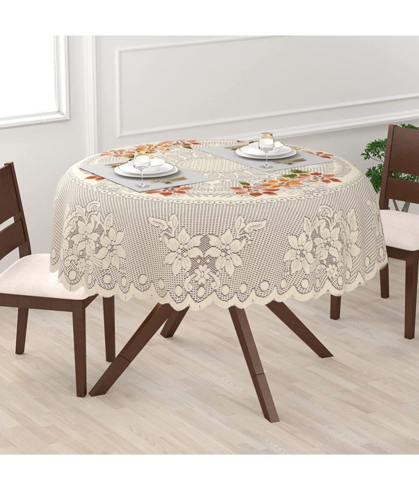     			HOMETALES Self Design Polyester 2 Seater Round Table Cover ( 101 x 101 ) cm Pack of 1 Cream