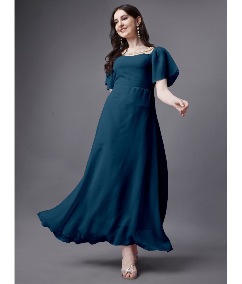     			RAIYANI FASHION - Blue Georgette Women's Fit & Flare Dress ( Pack of 1 )
