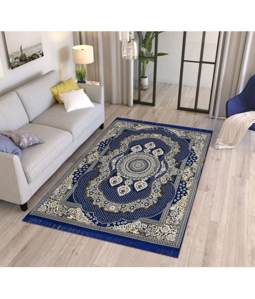     			FURNISHING HUT Blue Cotton Carpet Abstract 5x7 Ft