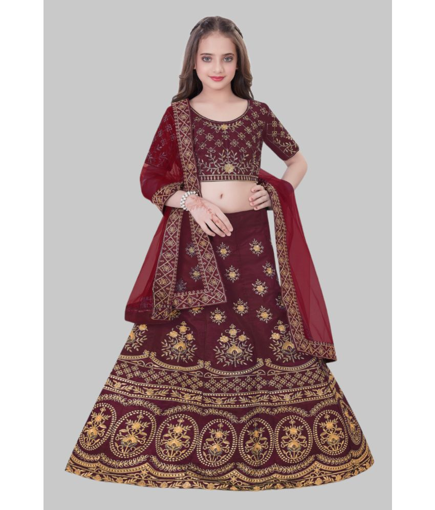     			MATHAE - Maroon Satin Girls Lehenga Choli Set ( Pack of 1 )