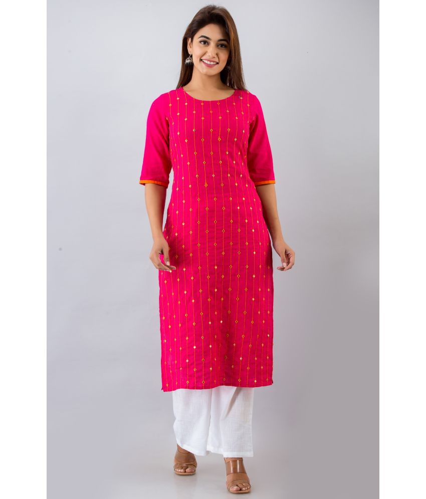     			NeshamaKurti - Pink Straight Cotton Blend Women's Stitched Salwar Suit ( Pack of 1 )