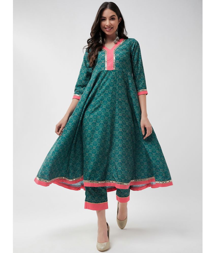     			Pannkh - Green Polyester Women's Flared Kurti ( Pack of 1 )