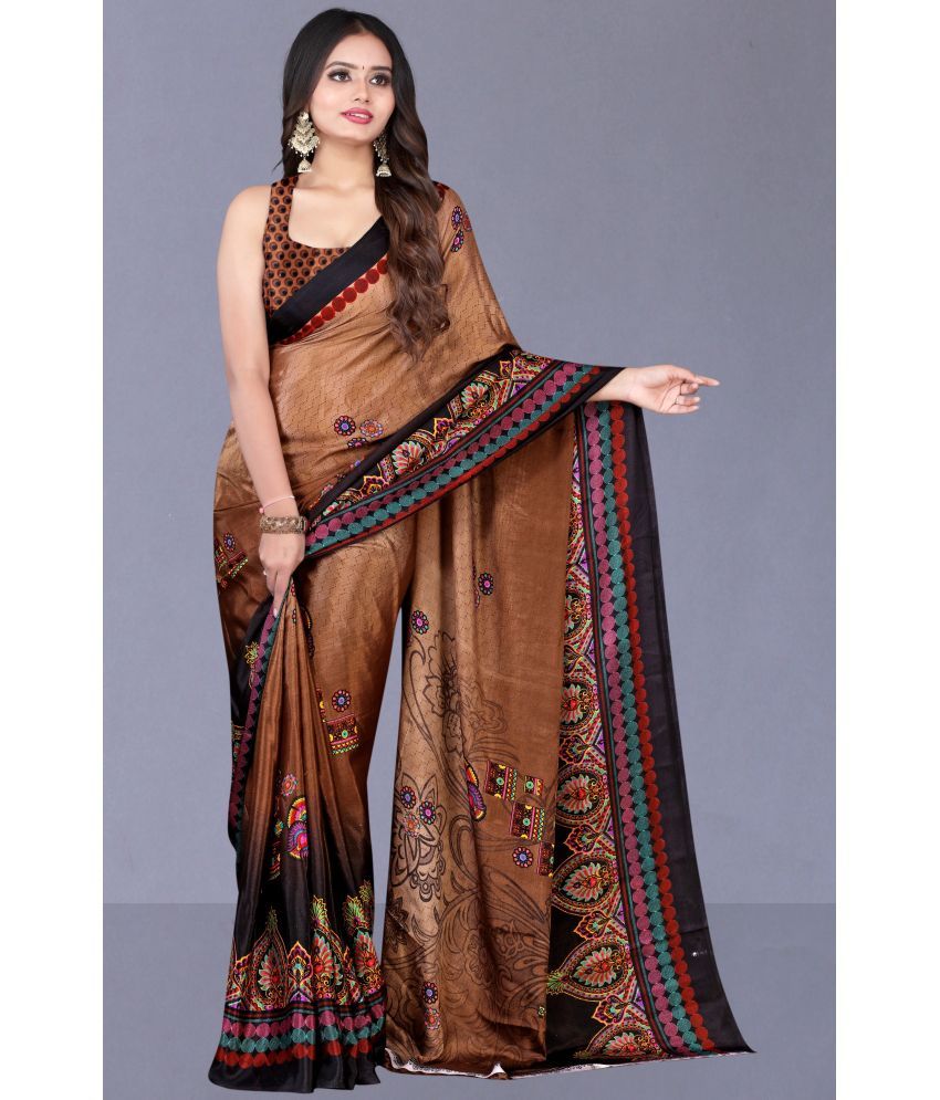     			Vibhagyaa - Brown Crepe Saree With Blouse Piece ( Pack of 1 )