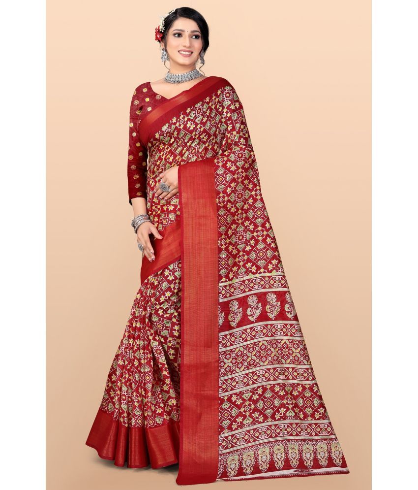     			Vibhagyaa - Maroon Cotton Blend Saree With Blouse Piece ( Pack of 1 )