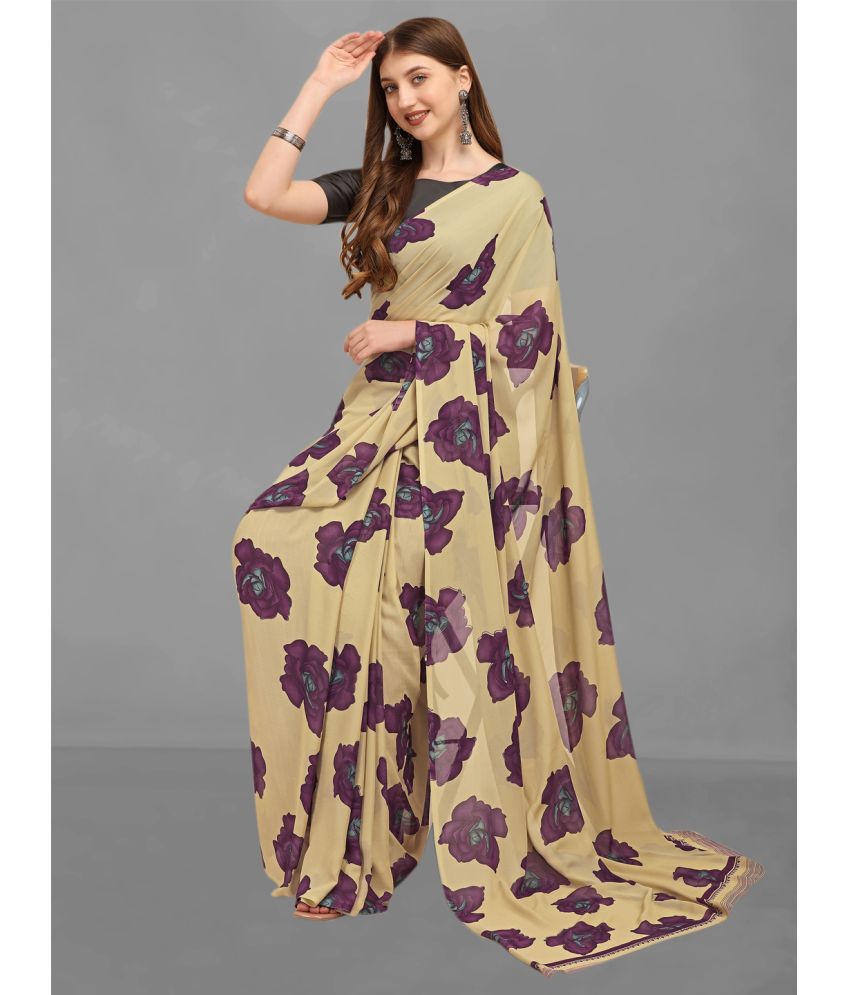     			Vichitro - Purple Georgette Saree With Blouse Piece ( Pack of 1 )