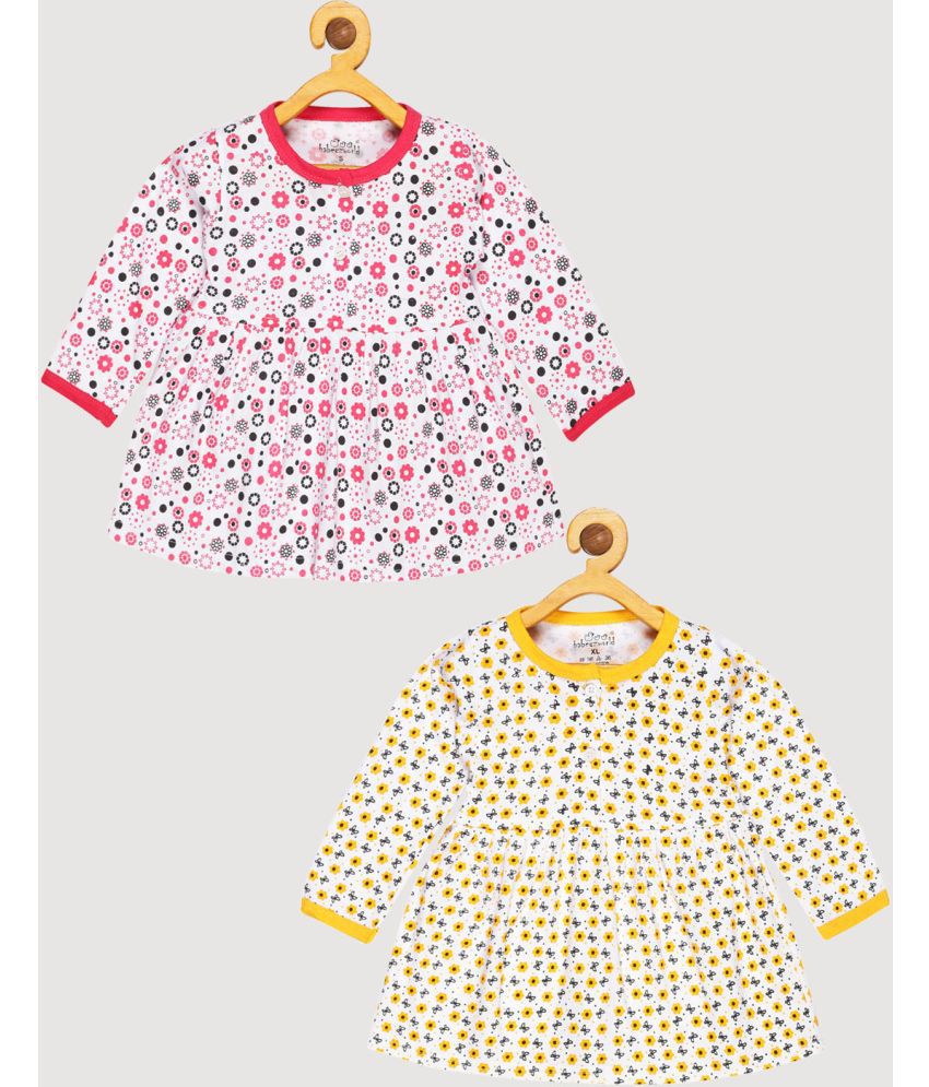     			Babeezworld - Pink & Yellow Cotton Baby Girl Dress ( Pack of 2 )