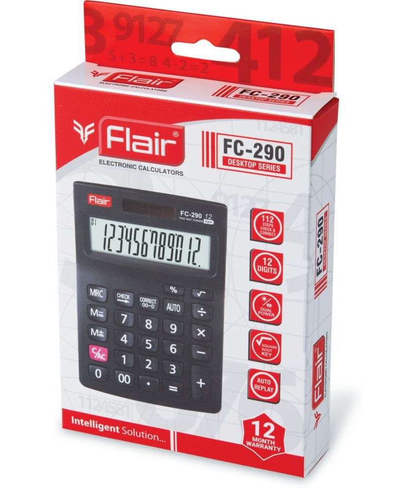     			Flair FC - 290 Basic Calculator Dual Power 12 Digit Black Color Plastic Body