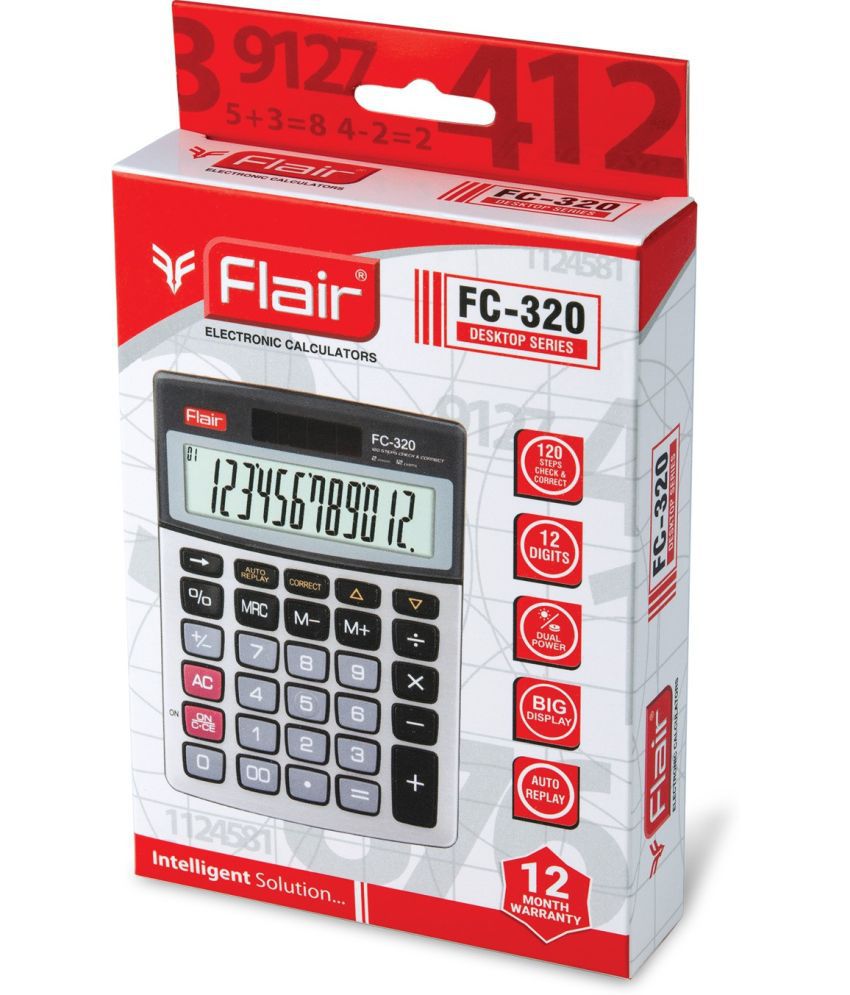     			Flair FC - 320 Basic Calculator Dual Power 12 Digit Silver Color Plastic Body