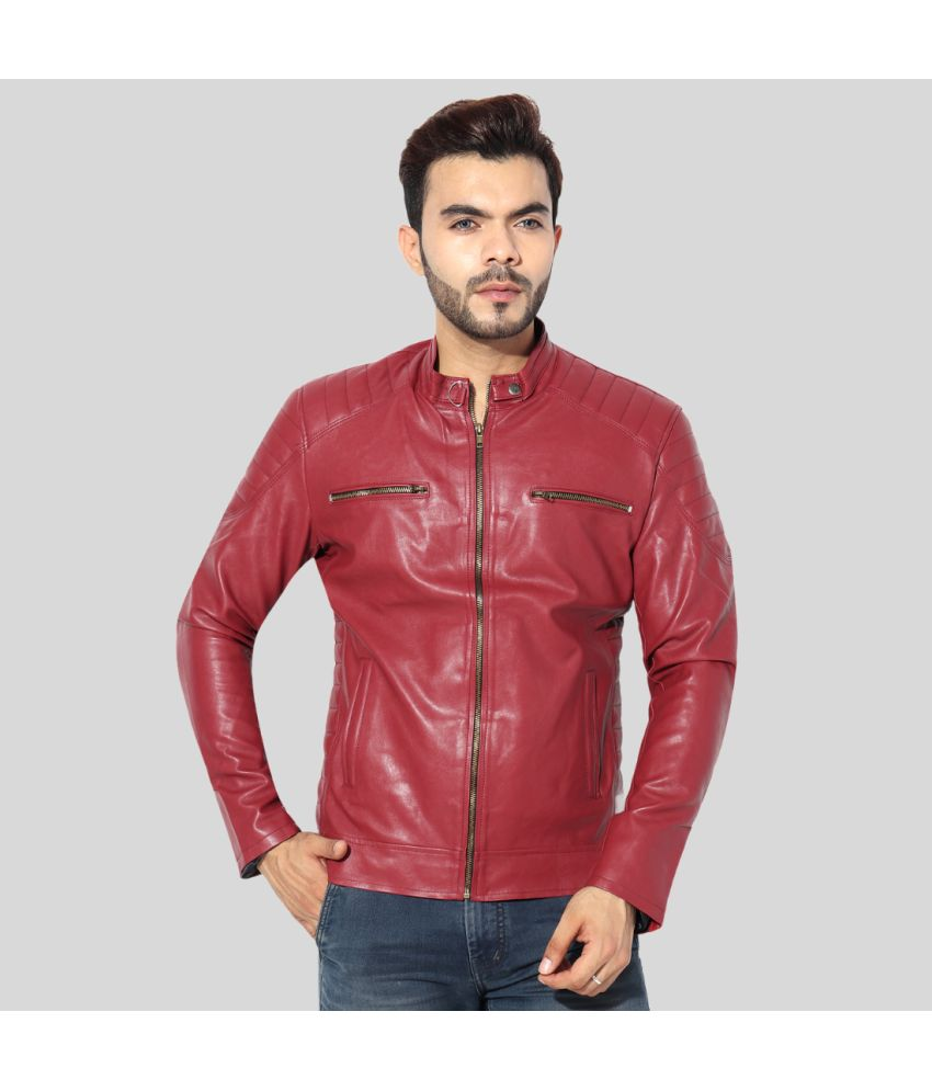     			GARMADIAN - Maroon PU Leather Slim Fit Men's Leather Jacket ( Pack of 1 )