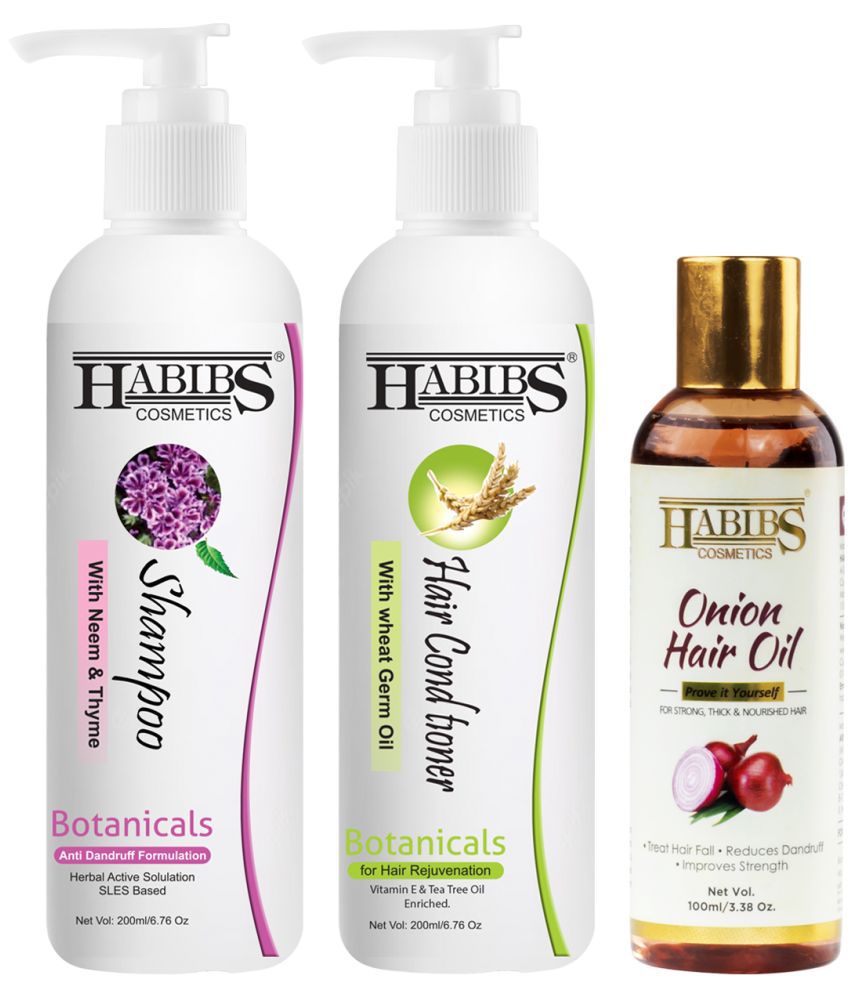     			Habibs Professional Hair Kit  Shampoo Conditioner & Onion Hair Oil for Men & Women For Volume, Bouncy, Healthy, Fine & Thinning Hair Sulphate & Paraben Free