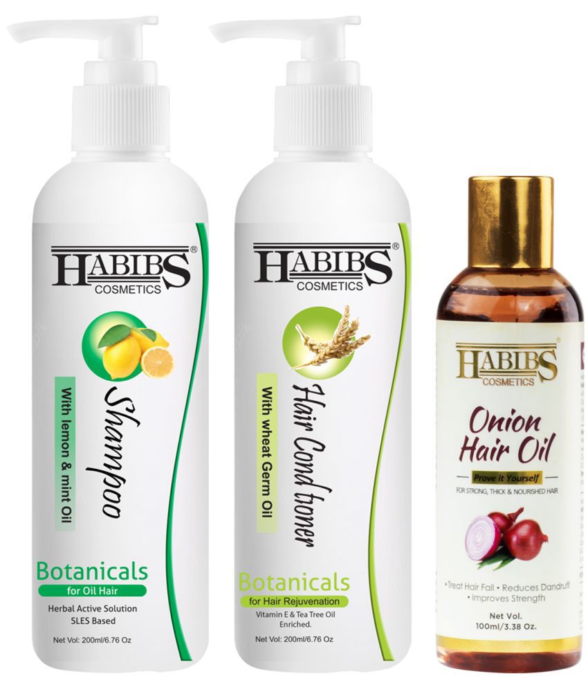     			Habibs Professional Hair Kit  Shampoo Conditioner & Onion Hair Oil for Men & Women For Volume, Bouncy, Healthy, Fine & Thinning Hair Sulphate & Paraben Free