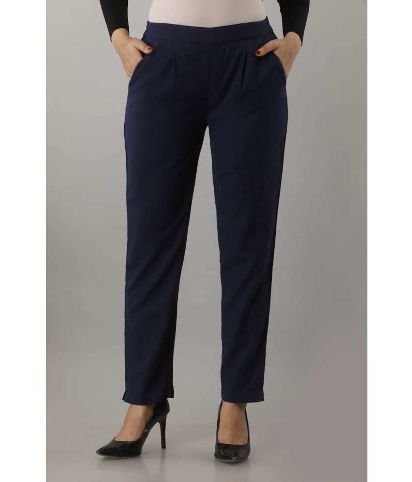     			NeshamaKurti - Navy Blue Cotton Regular Women's Casual Pants ( Pack of 1 )