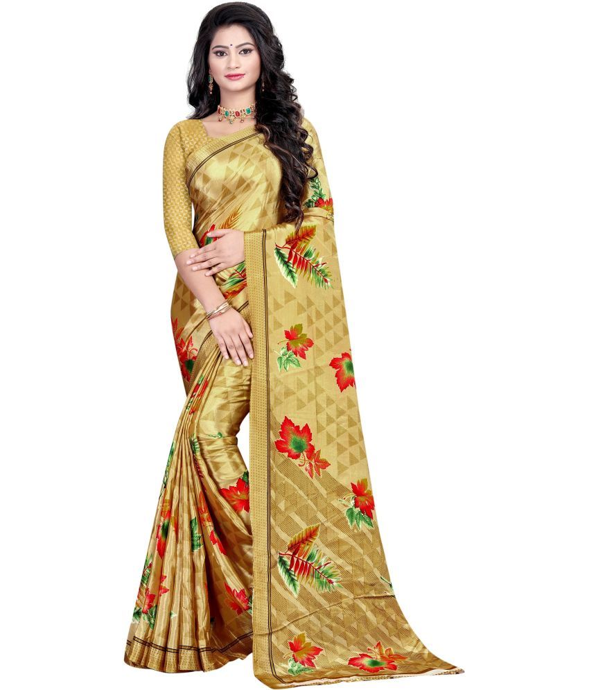     			Vibhagyaa - Beige Crepe Saree With Blouse Piece ( Pack of 1 )