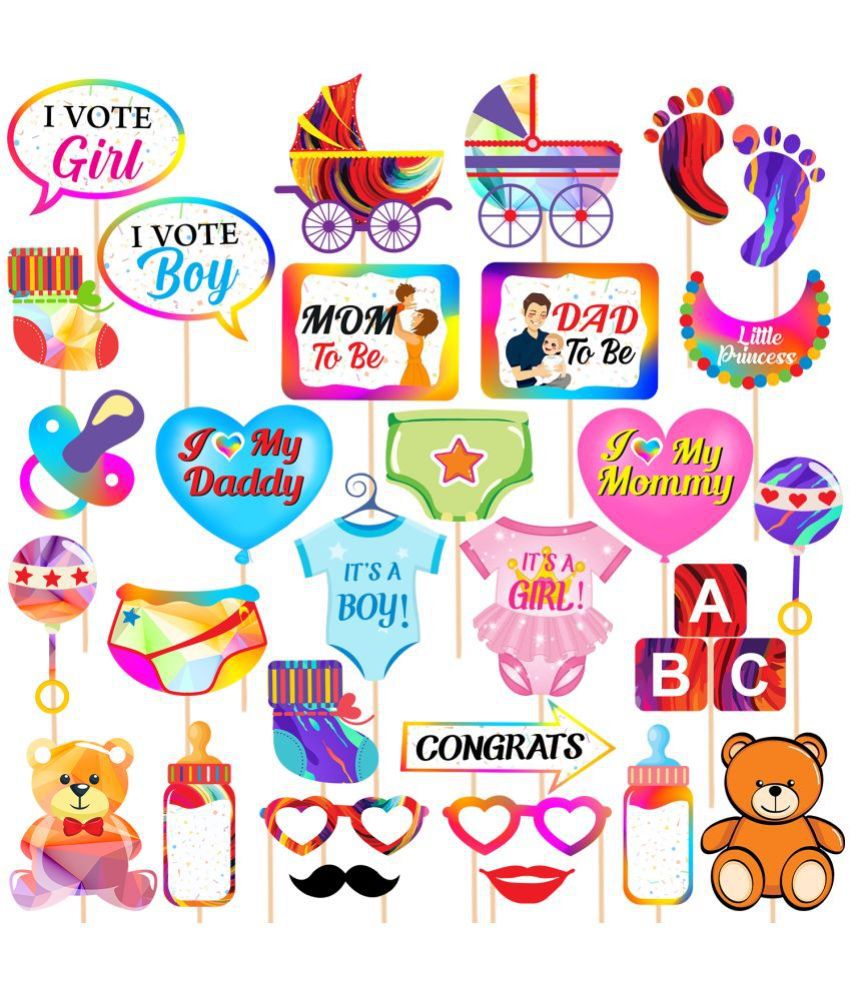     			Zyozi 30 Pcs Baby Shower Props for Photoshoot,Photo Booth Decorations for Mom to Be Shoot,Maternity Shoot, Photography Favors for Babyshower