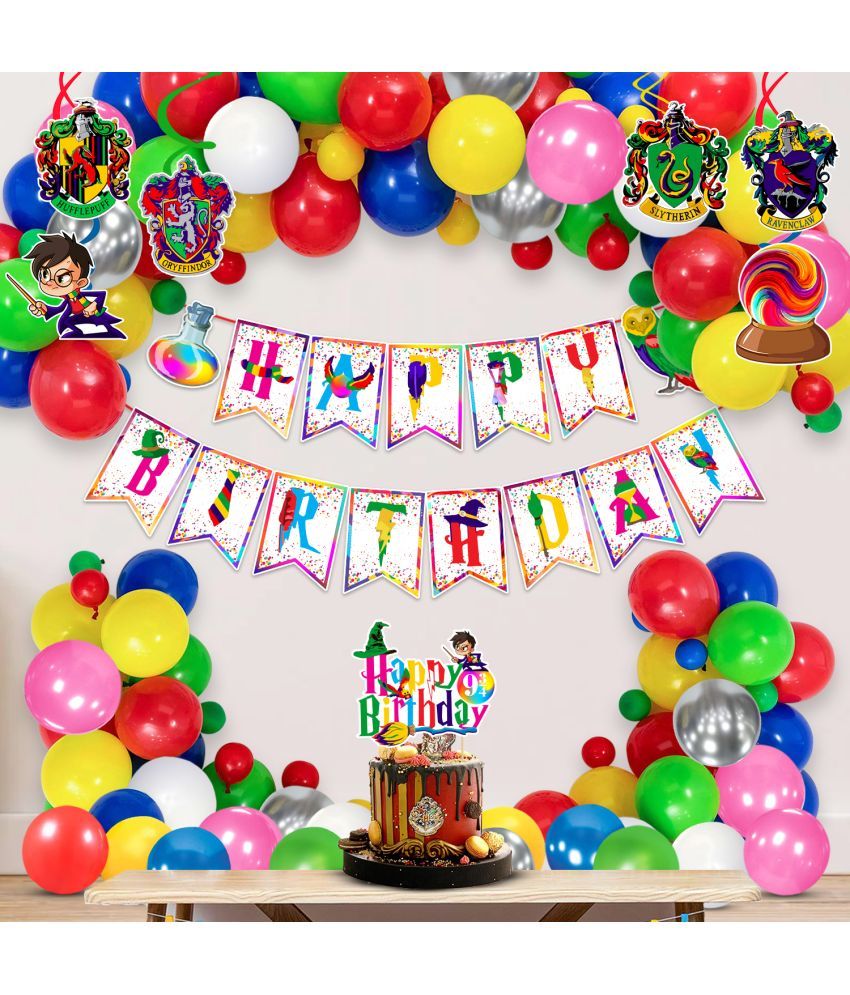     			Zyozi Hari Pottar Multicolor Birthday Decorations, Birthday Party Supplies Include Multicolor Banner, Balloon, Cake Topper and Hanging Swirls (Pack of 33)