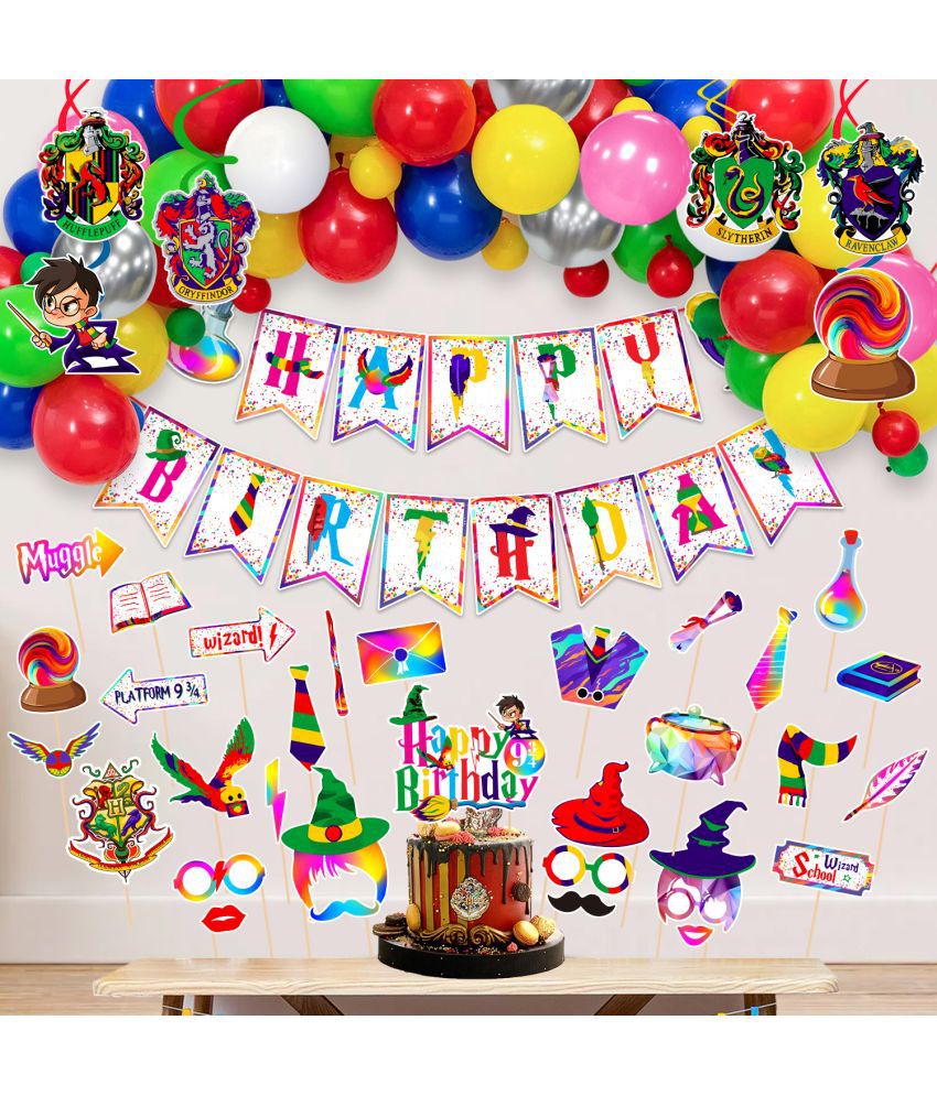     			Zyozi Multicolor Hary Poter Birthday Party Supplies for Kids, Hary Poter Party Decorations Include Multicolor Banner,Cake Topper, Balloon,Swirls Hanging,and Photo Booth Props (Pack of 63)